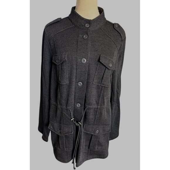Torrid  Jacket Gray Military Button Down 4 Pockets Cotton Blend Drawstring Sz 2 - Picture 1 of 8
